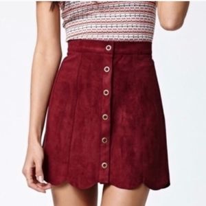 Kendall + Kylie Suede Scalloped Button Front Mini skirt